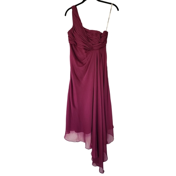 DAVIDS BRIDAL Magenta One shoulder chiffon gown, size 2 - Picture 1 of 7